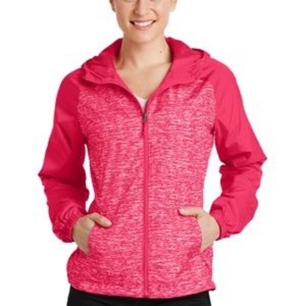 Ladies Heather Colorblock Raglan Hooded Wind Jacket Thumbnail